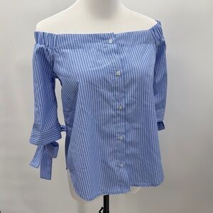 VENUS Blue and White Striped Off the Shoulder Size M/L Bust 36”